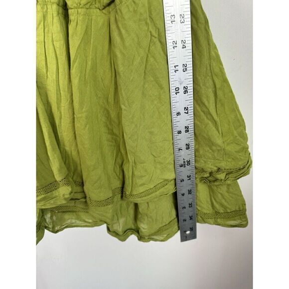 LABEL RITU KUMAR GREEN SOLID TIE UP SHORT DRESS Size Small Puff Sleeve - Picture 10 of 12